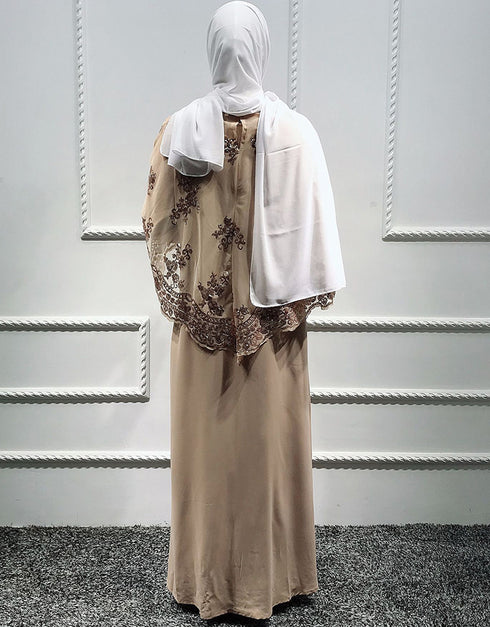 Modest Abaya Dress with Sequined Cloak